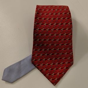 Tommy Hilfiger Silk Neck Tie Red with Sailboats